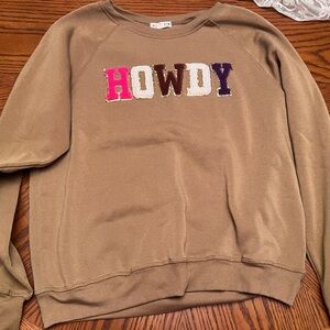 Tan Sweatshirt with 'Howdy' Sequin Design